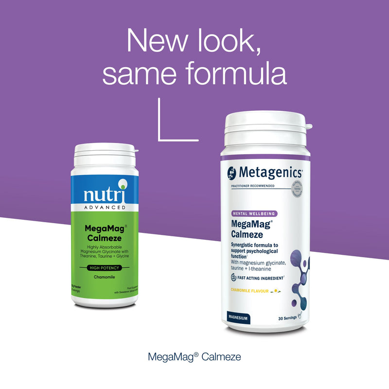 Metagenics MegaMag Calmeze Magnesium Powder - High Potency Magnesium Glycinate for The Reduction of Fatigue & Tiredness - Chamomile - 30 Servings