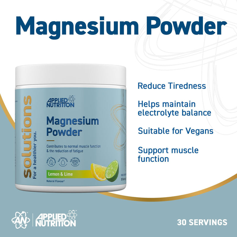Applied Nutrition Solutions Magnesium Powder - Magnesium Bisglycinate & Citrate - 130mg per Serving for Nerve Function - Reduces Tiredness - Vegan - Halal (150g - 30 Servings) (Lemon & Lime) Lemon Lime 150 g (Pack of 1)