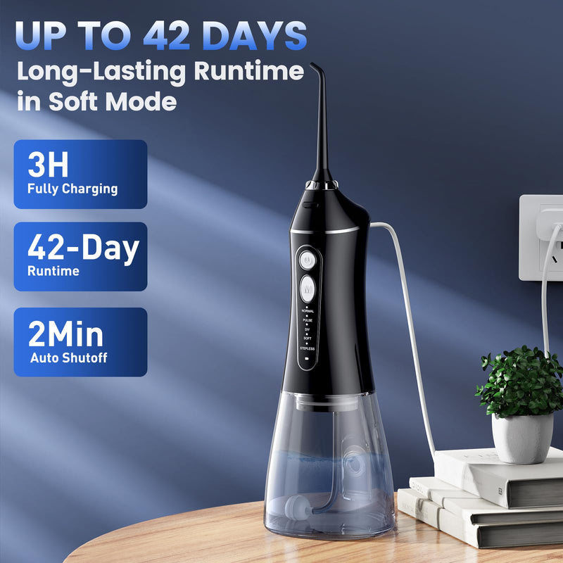 [Australia] - Water Flosser for Teeth Cleaning and Flossing, 5 Modes Rechargeable Cordless Oral Irrigator 320ml Water Tank Teeth Cleaner, IPX7 Waterproof Portable Electric Dentel Flossers for Home and Travel,Black Black 