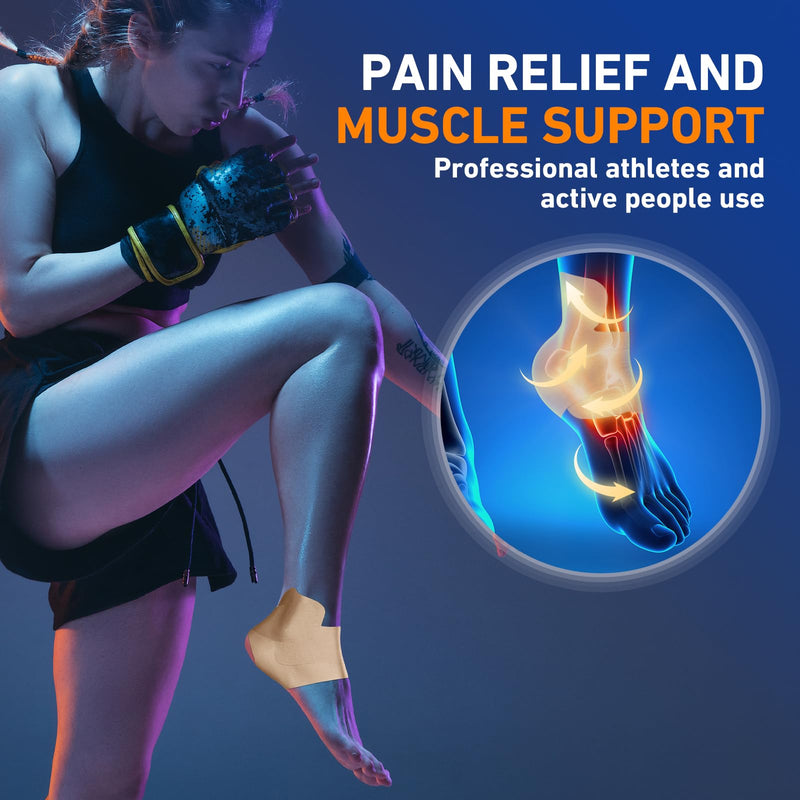 [Australia] - Kinesiology Tape for Ankle, KTQUICK 12 Count Ankle Tape Precut, Original Cotton Waterproof & Breathable, Enhance Elastic Kinesiology Athletic Tape for Ankle Support and Muscle to More Sports (Beige) Beige 