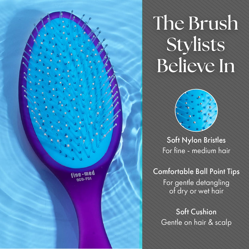 Olivia Garden OG Brush Detangler, removable cushion, scalp hugging shape massages the scalp, for wet or dry hair, for women, men and children, Fine to Medium hair, Purple Detangler Fine-Medium