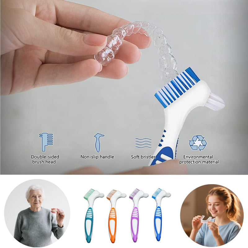 [Australia] - Denture Brush Dual Head Toothbrushes False Teeth Brush Denture Cleaning Kit Toothbrush (Orange Green) Orange Green 