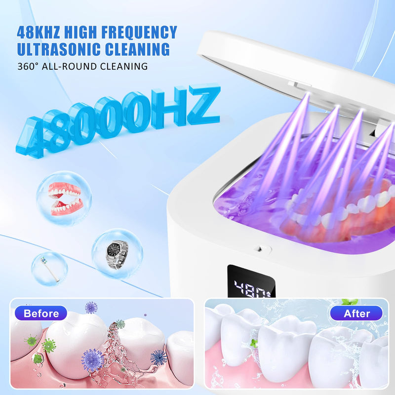 [Australia] - 48kHz Ultrasonic Cleaner with Digital Timer - 3 Settings for Dentures, Retainers, Aligners, Mouth Guards, Jewelry, 375ml Tank, 99% Efficiency 