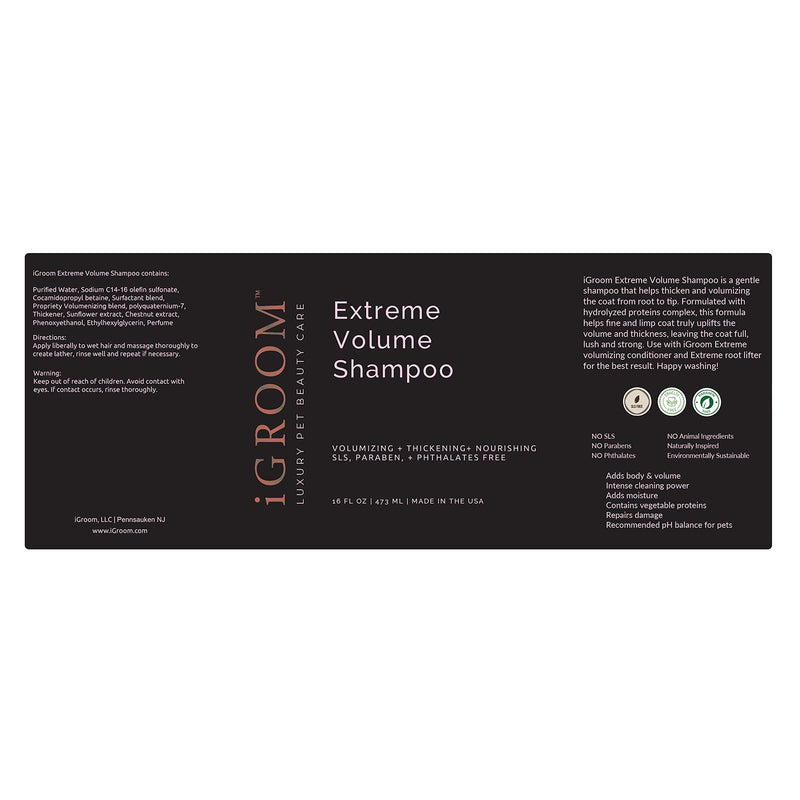 iGroom Extreme Volume Dog Shampoo, Luxury Pet Beauty Care, Adds Body and Volume, Repairs Damage, Made in USA, 16 oz - PawsPlanet Australia