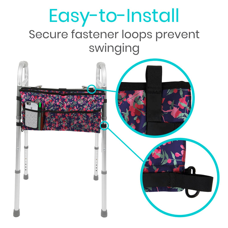 [Australia] - Vive Walker Bag - Accessories Wheelchair Basket Pouch (Water Resistant) - Seniors Caddy Accessory Attachment for Folding, Rolling Walkers - Carry Storage Carrier Tote - Lightweight, Universal Size Pink Floral 