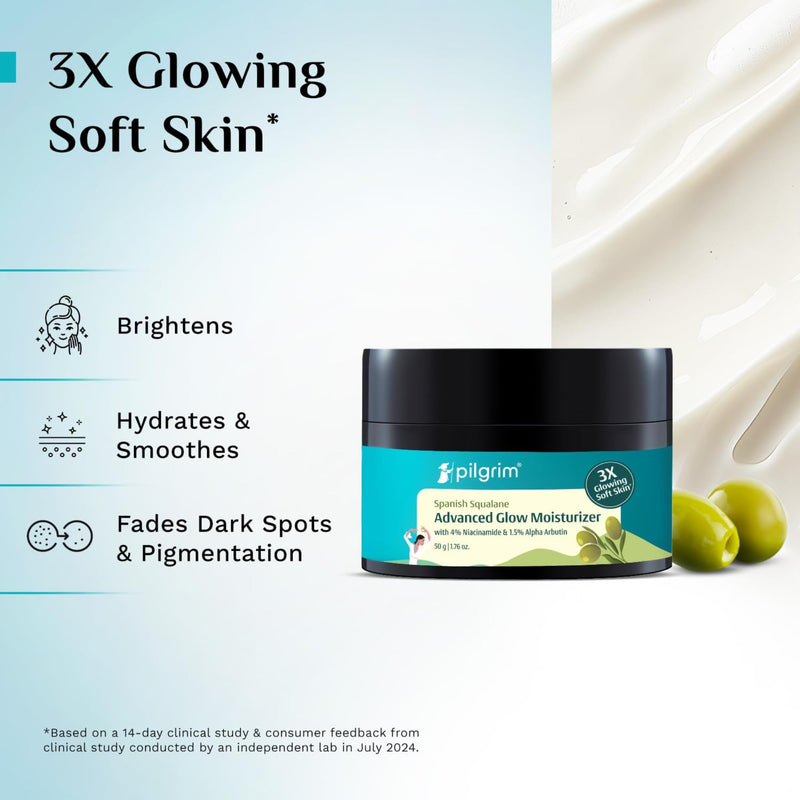 Pilgrim Squalane Glow Face Moisturizer with Vitamin C & Niacinamide | Lightweight Hydrating Daily Face Cream for Radiant Skin | For All Skin Types | 1.76 Oz (50g)