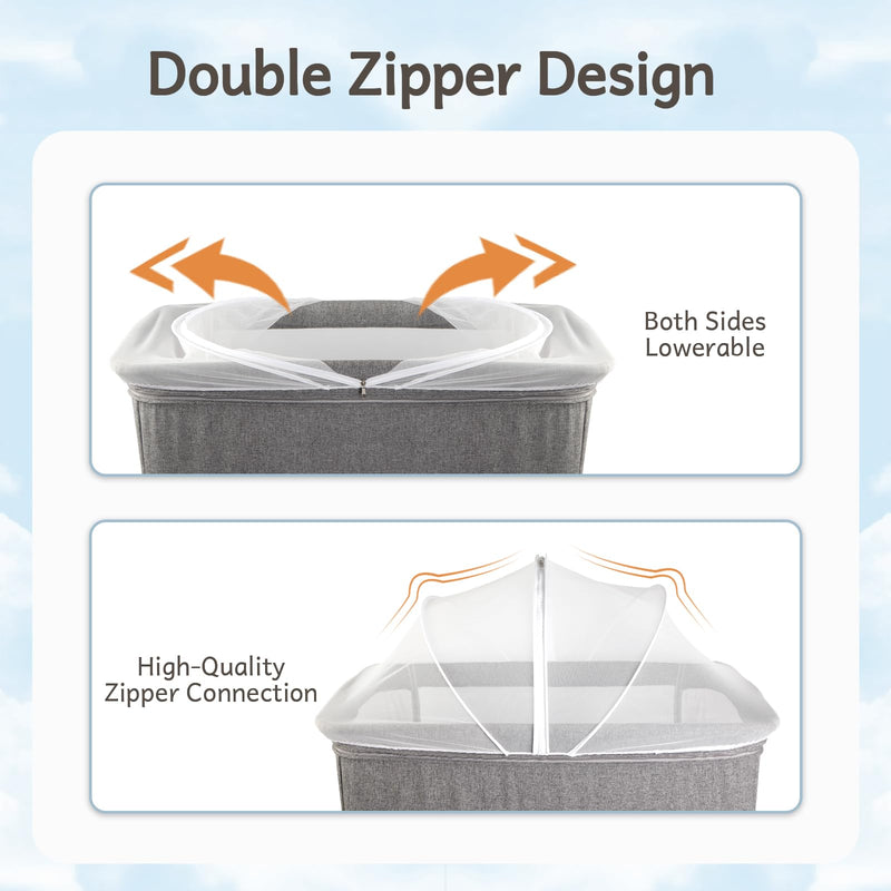 [Australia] - Bassinet Cover to Keep Cats Out, Mosquito Net Cover with 2-Way Zipper for Baby Crib, White 