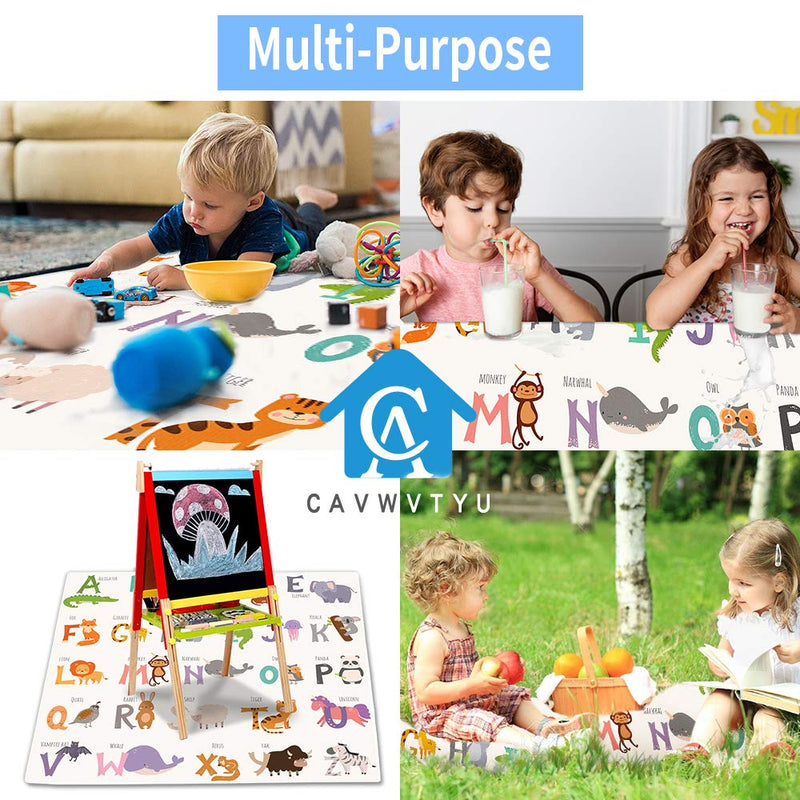 [Australia] - Splat Mat for Under High Chair, 51" SI Anti-Slip Waterproof Multipurpose Splash Mat, Washable High Chair Mat Floor Protection Table Cloth Portable Picnic Play Mat with Early Education Pattern Letters-beige 