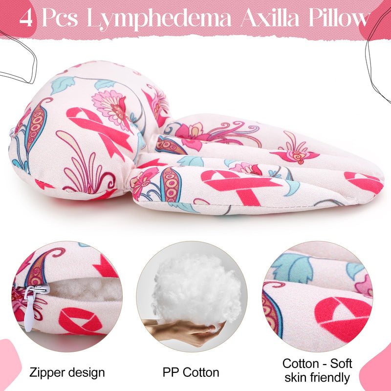 Juexica 4 Pcs Lymphedema Axilla Mastectomy Pillow Cotton Post Breast Surgery Recovery Breast Pillow for Sleeping Mastectomy Underarm Armpit Pain Relief(Pink Ribbon) Pink Ribbon