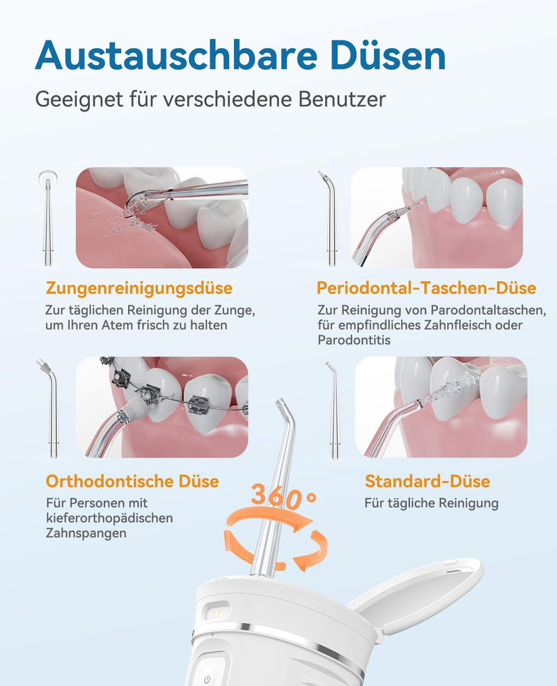 [Australia] - Travel Oral Irrigator, Portable Water Teeth Cleaning Wireless, 200ml Extendable Water Tank, IPX7 Waterproof, 3 Modes Water Flosser Electric Oral Irrigator for Travel and Vacation 