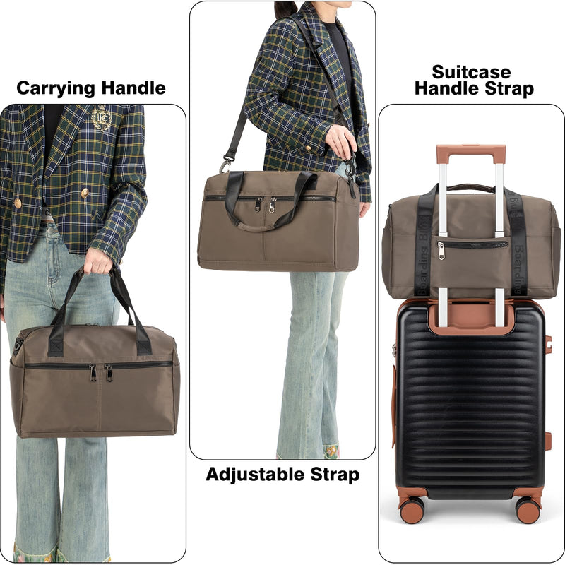 For United Airline 17x10x9 Inches Personal Item Underseat Travel duffle bag, ports Tote Gym Bag,Shoulder Weekender Overnight Bag (Beige) Beige