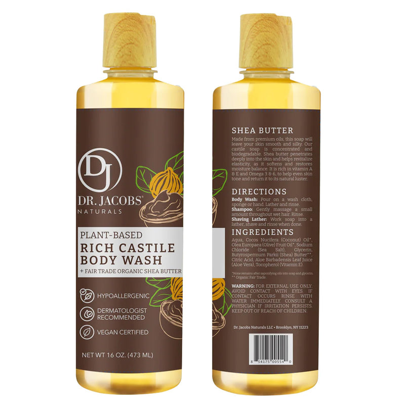 Dr. Jacobs Naturals Pure Castile Soap Liquid Body Wash, Sandalwood - Plant Based Soap Infused with Vitamin E and Aloe Vera to Moisturize Dry and Sensitive Skin - Made in The USA - 16 oz 16 Fl Oz (Pack of 1)