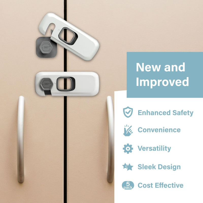 [Australia] - 5 Pack Fridge Lock, Child Proof Refrigerator Lock, French Fridge Door Latches, Baby Safety Locks for Cabinet, Cupboard, Drawers, Oven, Closet, Strong Adhesive-Easy to Install, Grey Gray 
