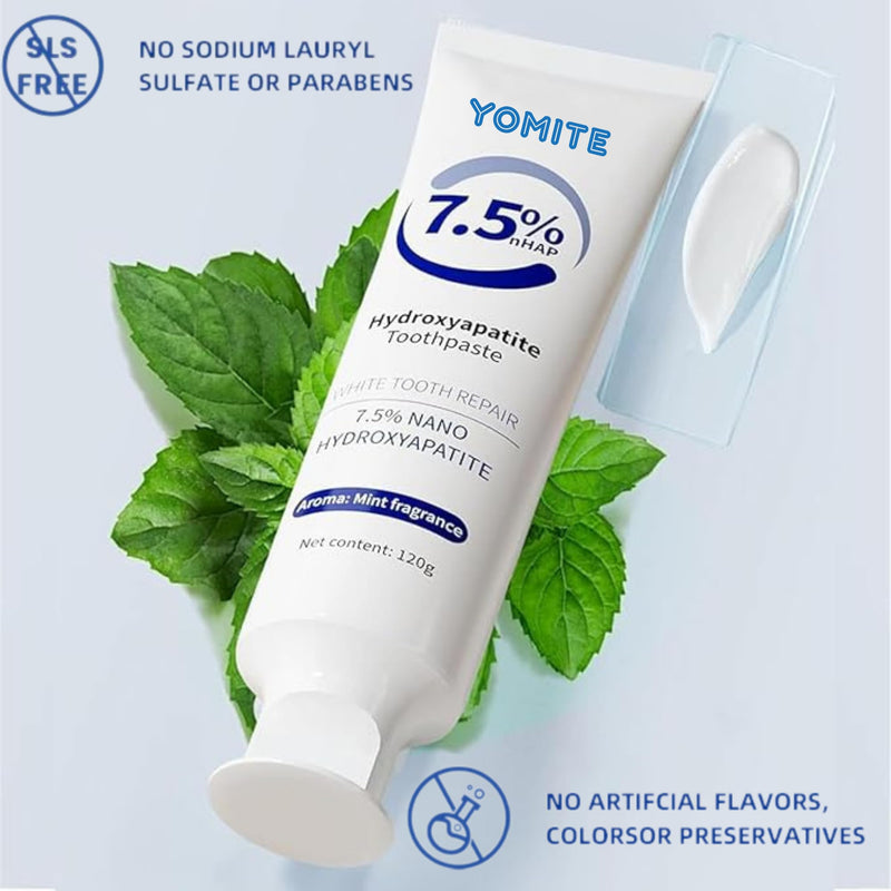 7.5% Nano Hydroxyapatite Toothpaste,Fluoride-Free Hydroxyapatite Toothpaste for Enamel Protection Tooth Strengthening Appropriate for Sensitive Teeth, Fresh Mint Flavor,for Oral Care (2 pcs) 2.12 Ounce (Pack of 2)