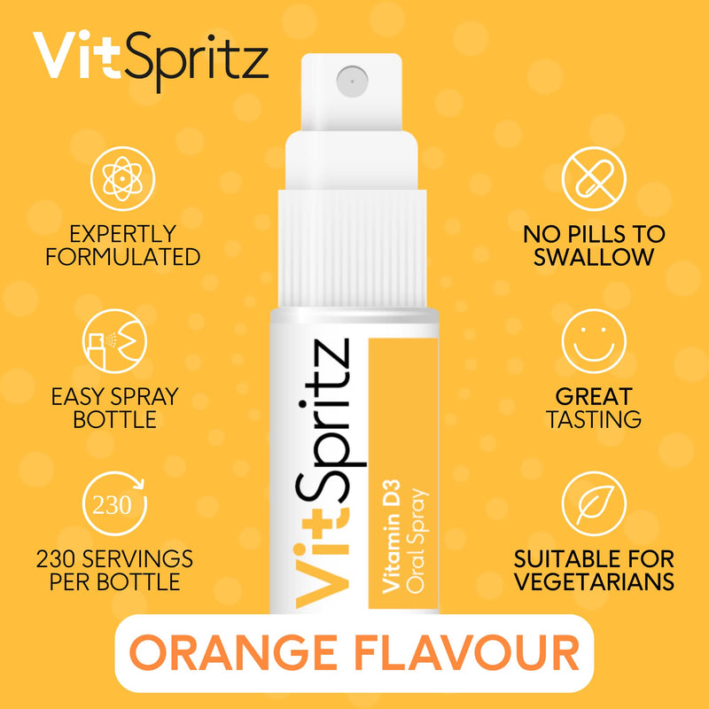 Vitamin D3 Oral Spray 3000 IU - High Strength Vitamin D Supplement, Orange Flavour, Vegetarian Vitamins for Immune Support & Bone Health, British Fast Absorption VIT D Spray Supplements