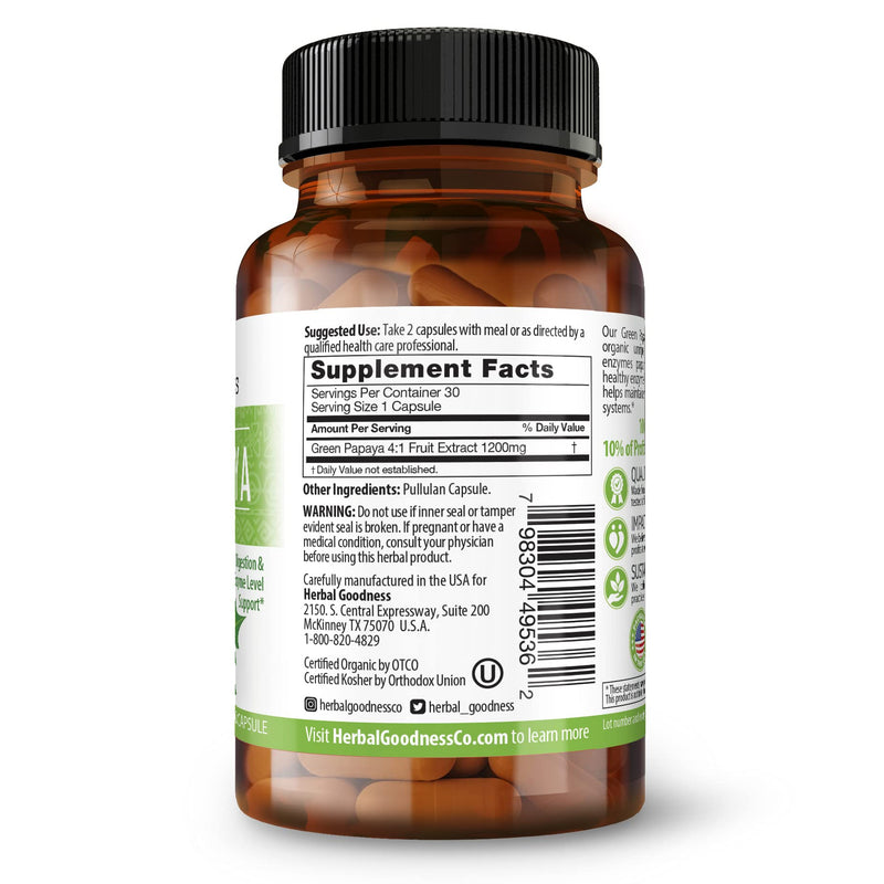 [Australia] - Green Papaya Leaf Extract Capsules 60 Capsules - Papaya Enzymes for Digestion - Digestive Enzymes with Probiotics and Prebiotics, Body Immune Vitamins and Antioxidants - Made in The USA 1 