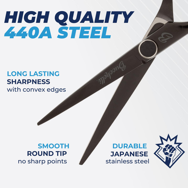 5 Inch Left Handed Hair Cutting Scissors Professional - Japanese 440A Inch Barber Scissors - Micro Bevel Edge Adjustable Tension Knob (Black Left 5") Black Left Handed (5 Inches)