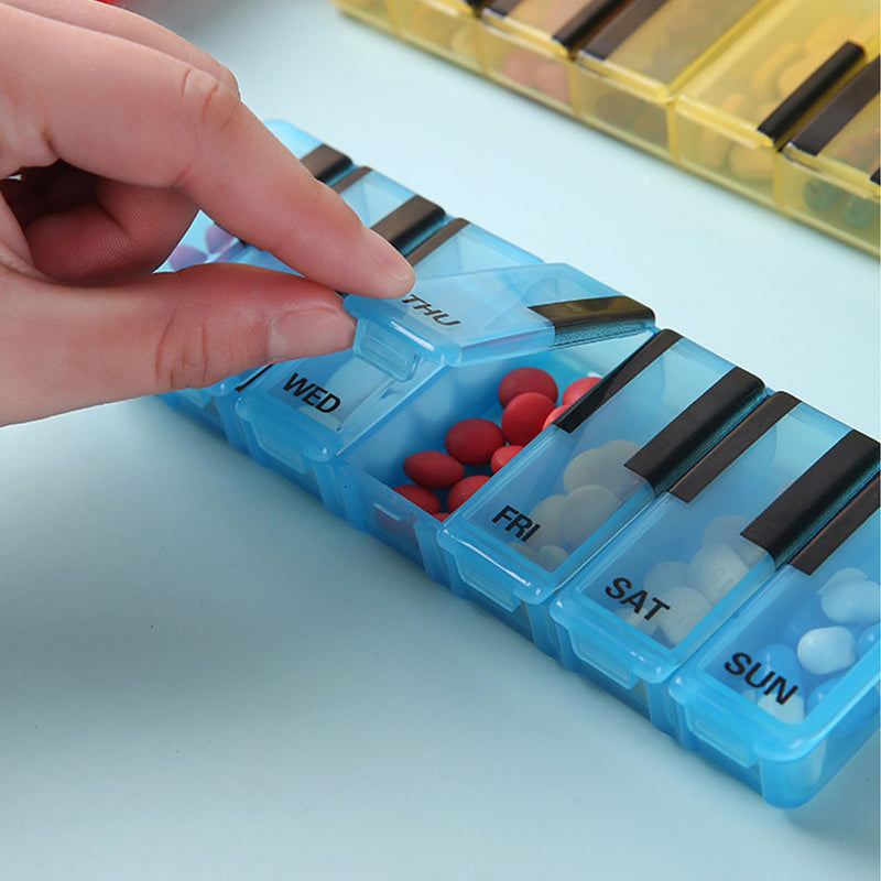 Pill Organizer 7 Day for Travel BPA Free Weekly Pill Organizer Piano-Keyboard Pill Box,Vitamin Organizer (Blue) Blue
