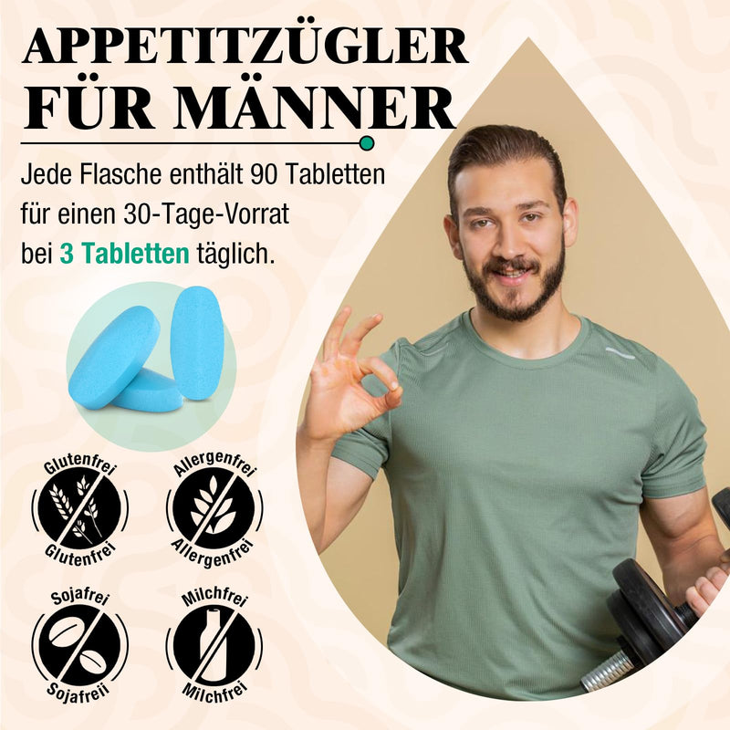 [Australia] - Appetite suppressant for men 3217 mg per serving, natural fat burners, high-dose glucomannan from konjac root, with green tea extract and chitosan, long satiety (90 pieces (pack of 1)) 90 pieces (pack of 1) 