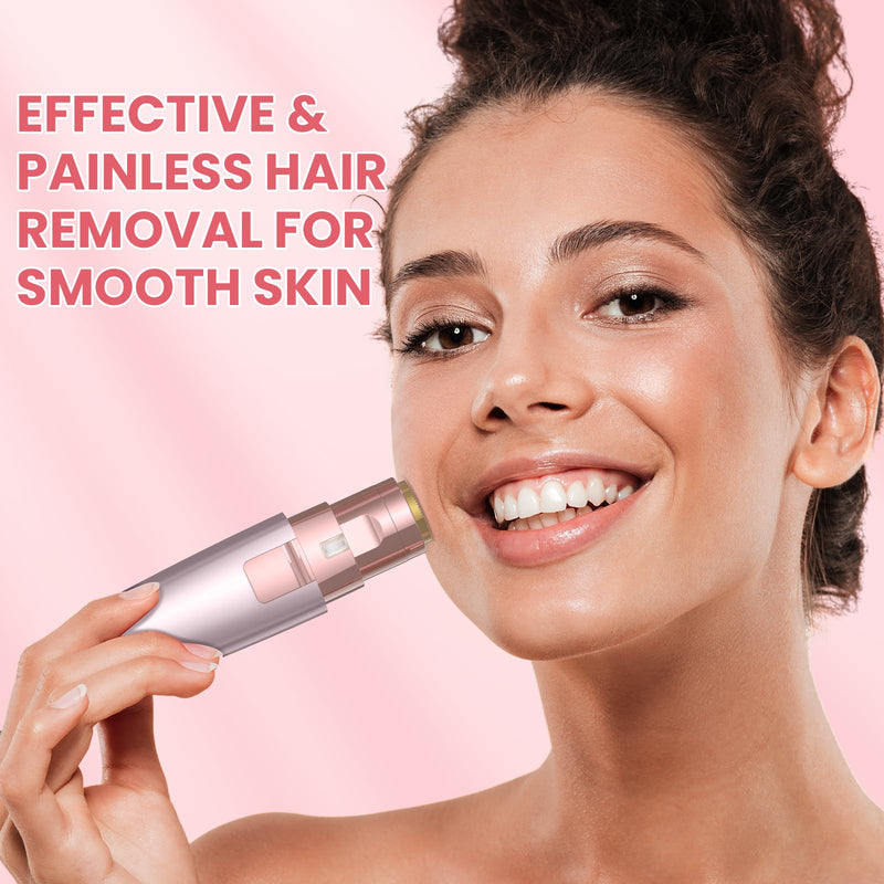 Eyebrow Facial Hair Remover - 2 in 1 Rechargeable Eyebrow Trimmer and Facial Hair Removal for Women, Painless Electric Hair Removal Device with LED Light for Face Eyebrows Peach Fuzz Lip Body