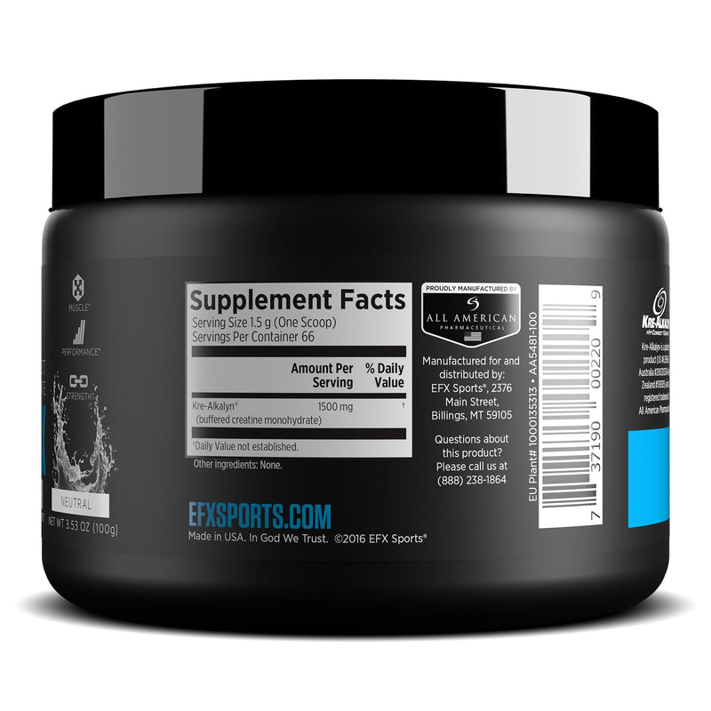 [Australia] - EFX Sports Kre-Alkalyn EFX Powder | pH Correct Creatine Monohydrate Powder Supplement | Strength, Muscle Growth & Performance | 66 Servings (Unflavored) Neutral 