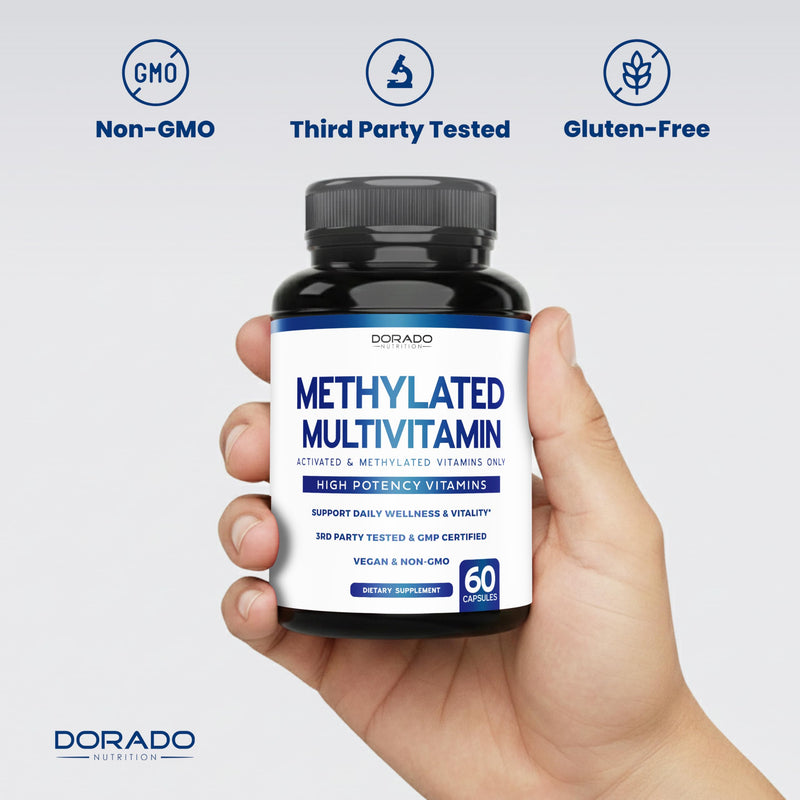Methylated Multivitamin (Methylated and Activated Vitamins Only - Methylated B Complex with Trimethylglycine (TMG) and Methylfolate)(Non-GMO, Gluten Free MTHFR Supplement) - USA Made - 60 Capsules