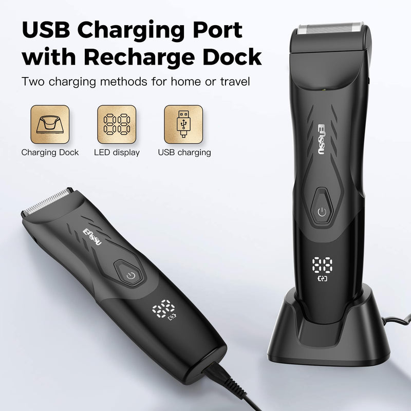 Body Hair Trimmer for Men: 2-in-1 Manscape Trimmer & Shaver with LED Light for Ball/Pubic/Groin,Waterproof Manscaper for Men,No-Nick Shaving,Smooth Grooming