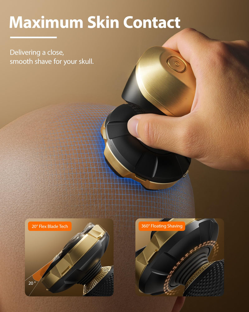 [Australia] - Head Shaver Pro for Bald Men [Titanium-Coated Blades] 5-in-1 Magnetic Electric Trimmer, Powerful 8500 RPM Motor, USB-C Fast Charge, LED Display, IPX7 Waterproof for Body Hair Grooming (Gold) 