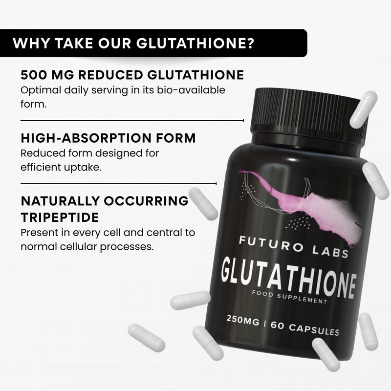 Glutathione Capsules 500mg Dose - Highly Purified and Highly Bioavailable - Extra Strength Glutathione Supplement, Non-GMO, Reduced Glutathione Supplement - 30 Day Supply - UK Made