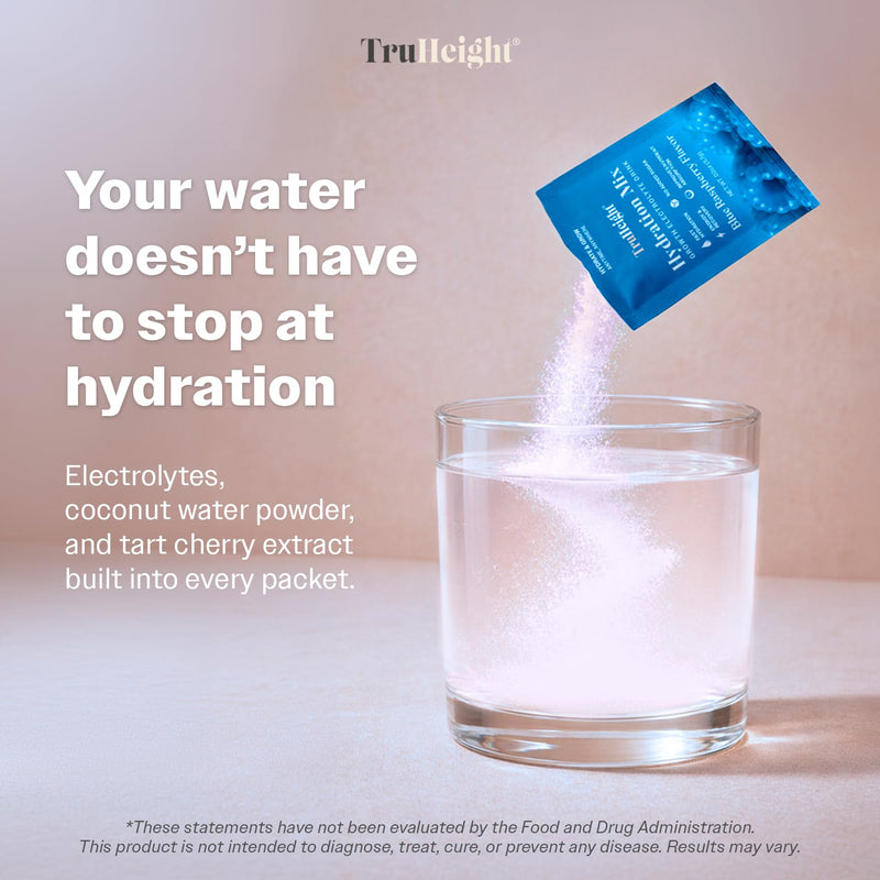 TruHeight Hydration Packets (Blue Raspberry) Kids, Teens & Adults Fast Hydration, Energy & Recovery - Dehydration Relief Electrolytes Powder Packets for Athletes - Sugar Free, Zero Calorie, Non-GMO
