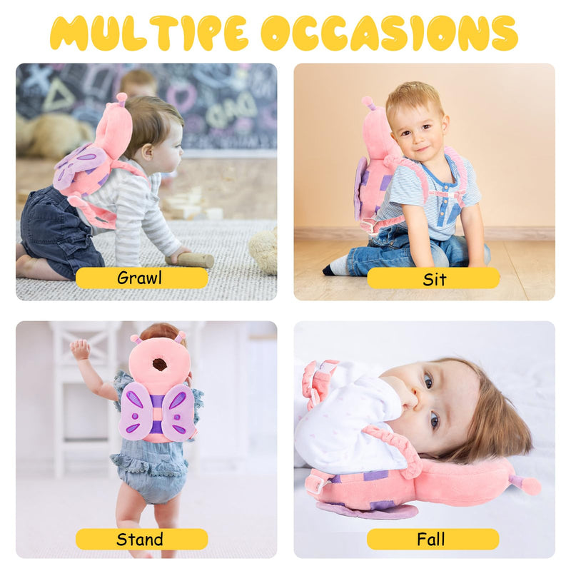 [Australia] - Baby Head Protection Backpack - Soft & Comfortable, Cute Cartoon Design, Ages 0-3, Pink Butterfly Q77-PinkButterfly 