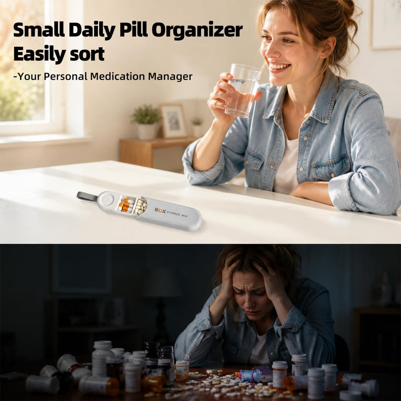 3 Compartment Mini Pill Box, Portable Pill Container, Keychain Pill Holder for Pocket Purse, Daily Portable Medicine Vitamin Container, Fish Oil Supplement Holder(Grey 2) Gray