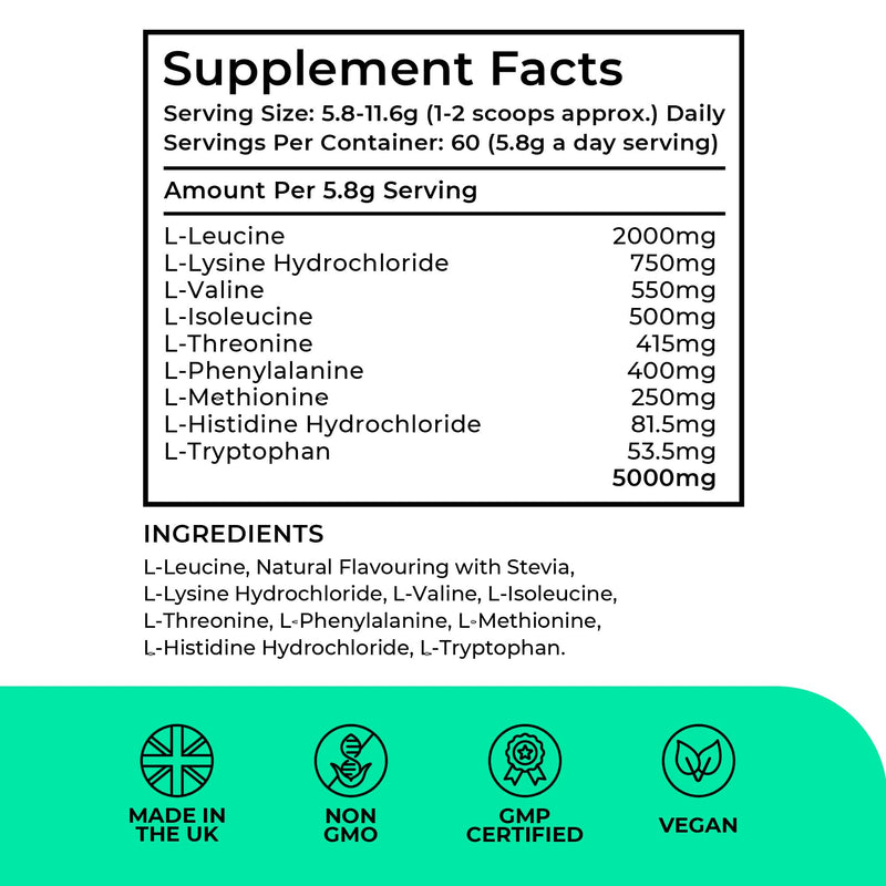 Essential Amino Acids Powder, Full Spectrum EAA & BCAA Drink for Muscle Recovery, Watermelon Flavour, 60 Servings, High Strength Intra Workout Supplement, UK Made - Love Life Supplements Watermelon Powder