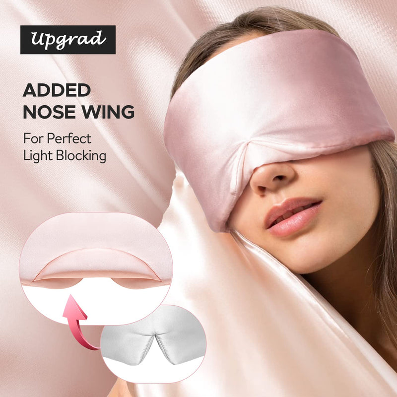 [Australia] - LitBear Silk Sleep Mask for Side Sleeper, Eye Mask Sleeping for Women Men 100% 22 Momme Pure Mulberry Silk, Face-Hugging Padded Eye Cover for Sleeping with Adjustable Band (Pink) Pink 
