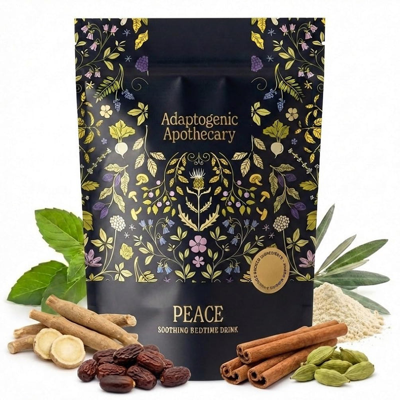 Peace – Bedtime Hot Chocolate with Reishi, Ashwagandha, Jujube, L-Theanine, Magnesium & Cocoa | 20 Servings, 180g | UK-Made, Vegan, Gluten Free.