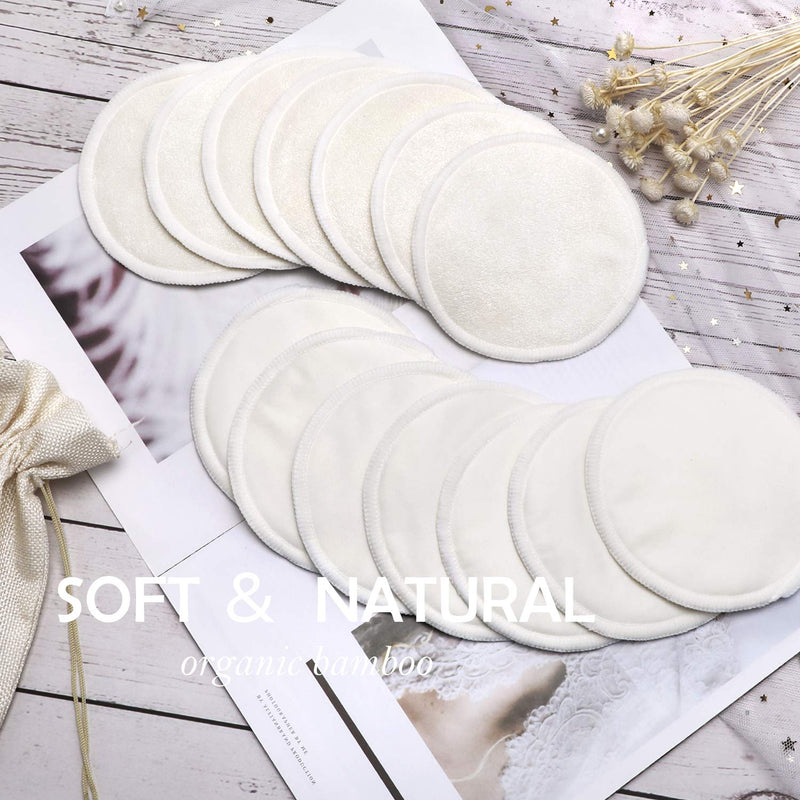 [Australia] - PHOGARY 14PCS Washable Nursing Pads, Reusable Organic Bamboo Breast Pads with Laundry Bag and Storage Bag - Soft, Absorbent, Hypoallergenic, Eco Pads for Breastfeeding 