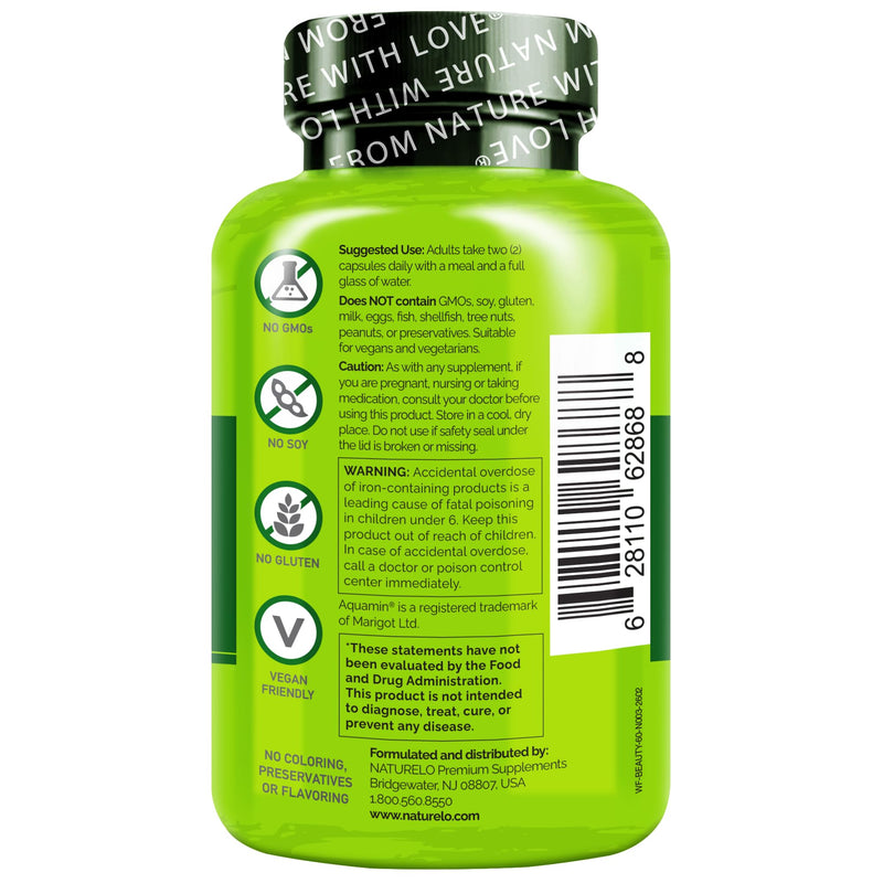NATURELO Whole Food Multivitamin with Extra Hair, Skin & Nails Support - Beauty Blend with Hyaluronic Acid & Grape Seed - High Potency Biotin, Vitamin C, & Glutathione, 60 Vegan Capsules (Pack of 2) Unflavored 60 Count (Pack of 2)
