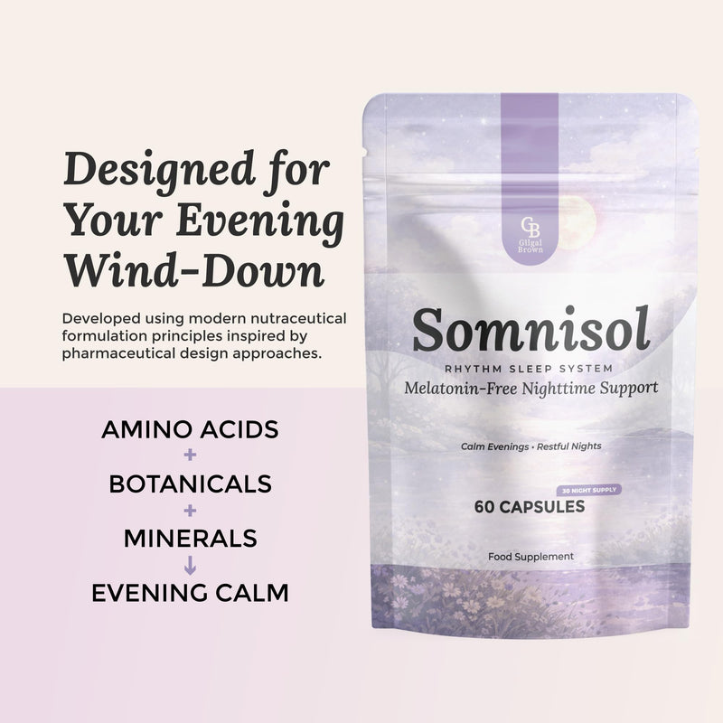 Somnisol Melatonin-Free Nighttime Support – Natural Evening Calm Capsules with L-Theanine, Saffron, Lemon Balm, Reishi & Magnesium – Supports Relaxation & a Smoother Transition into Rest – 60 Capsules