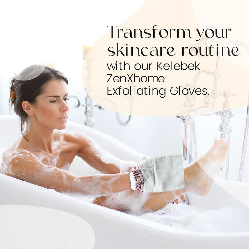 [Australia] - Turkish High Quality Kelebek ZenXhome Exfoliating Gloves Hamam Kese Body Exfoliating Exfoliating Sauna Glove Spa Cellilute Remover Mitt Skin Care (White, Medium Hard Skin) 