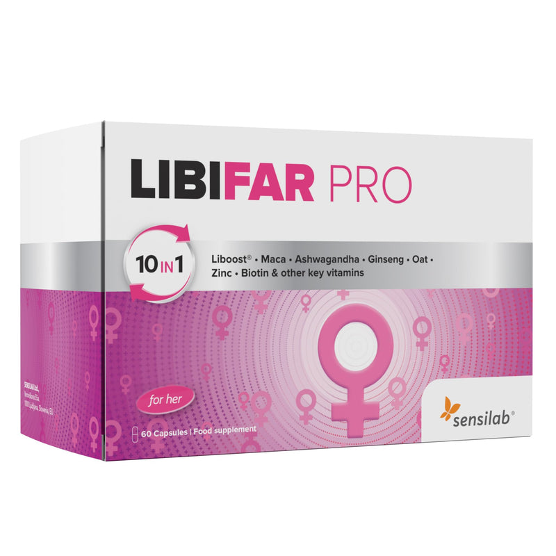 Libido Booster for Women with Liboost, Maca, Ashwagandha KSM 66, Ginseng, Zinc, Biotin, Vitamin D, Vitamin B6, and Vitamin B12, 60 Capsules LibiFAR PRO by Sensilab Libido Booster