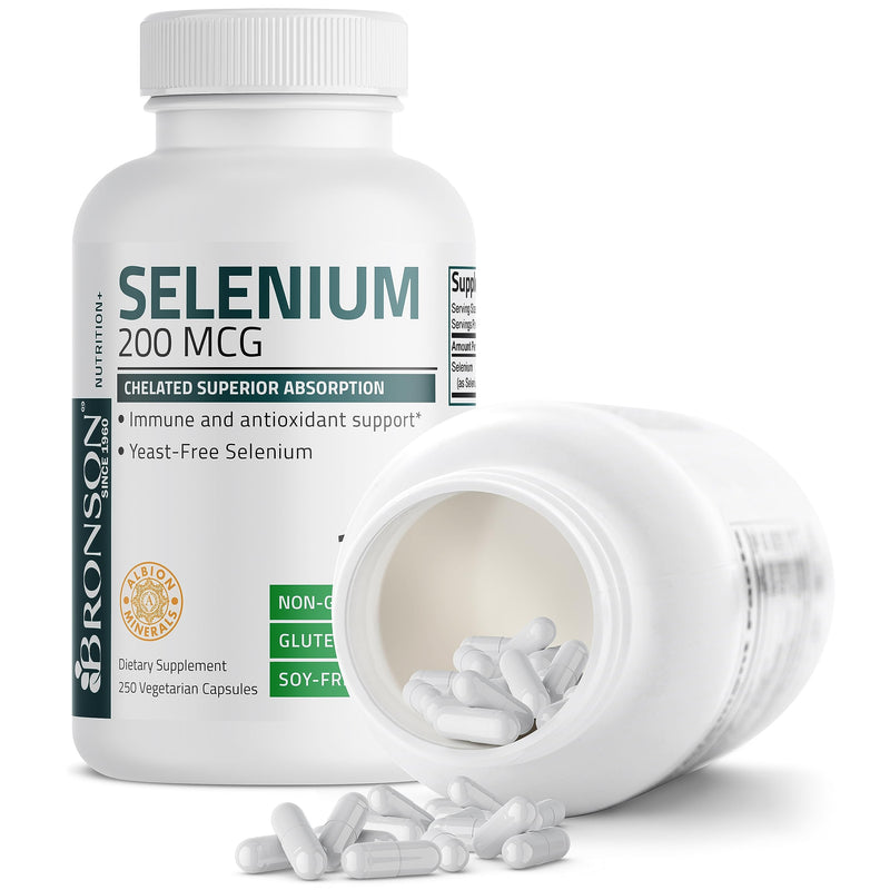 [Australia] - Bronson Selenium 200 mcg – Yeast Free Chelated Amino Acid Complex - Essential Trace Mineral with Superior Absorption, 250 Vegetarian Capsules 250 Count (Pack of 1) 