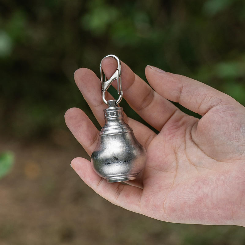 iBasingo Titanium Mini Pill Bottle Keychain Ultralight Waterproof Portable Medicine & Vitamin Storage Case for Outdoor Travel Emergency Metal Gourd Design (32.5g) Ti9006O (Silver) Silver