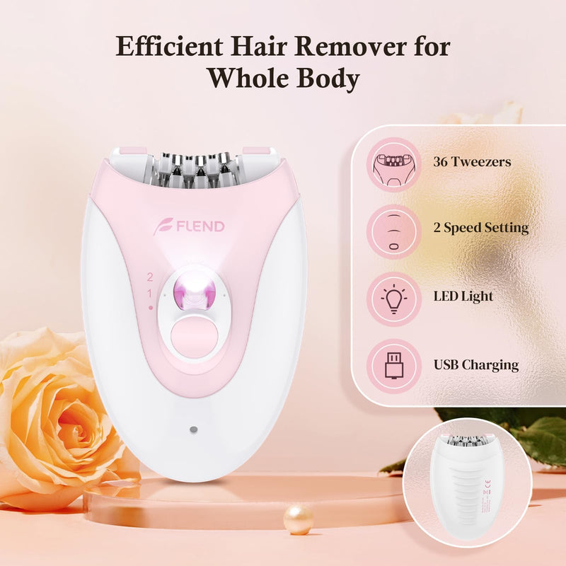 [Australia] - Epilator, Epilators Hair Removal for Women - 2-Speed Epilator with 36 Tweezers & Massage Pad, Rechargeable LED Hair Removal Device for Face/Bikini/Arms/Legs/ Light-pink-04 