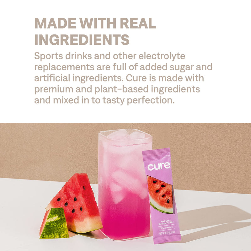 [Australia] - Cure Hydrating Electrolyte Mix | Powder for Dehydration Relief | FSA & HSA Eligible | Made with Coconut Water | No Added Sugar | Vegan | Paleo Friendly | Pouch of 14 Packets - Watermelon Flavor 14 Count (Pack of 1) 