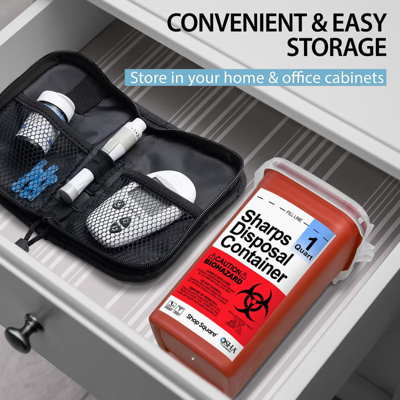 [Australia] - Sharps Containers for Home Use - 1 Quart (1-Pack) Biohazard Syringe and Needle Disposal Containers - Small Sharps Box for Travel and Professional Use 