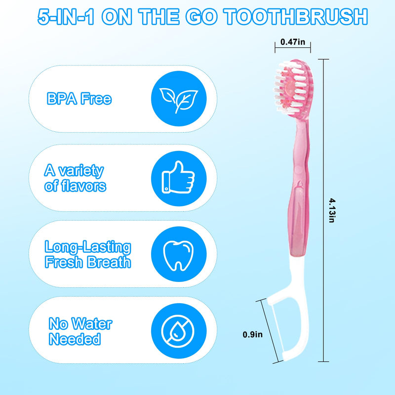 [Australia] - 5 in 1 Toothbrush & Floss, 26Pcs mini toothbrushes with Toothpaste, All in one Oral Care on The go, 5 in 1 mini Brush, Toothpaste and Floss, Disposable Travel Toothbrush Set (1) 
