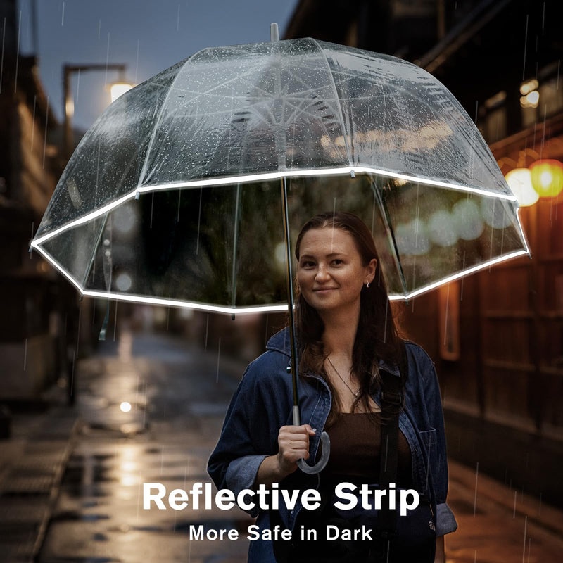 G4Free 52 inch Clear Bubble Umbrella + 42 Inch Clear Travel Umbrella, Reflective Strip, for Weddings,Prom, Graduation and Outdoor Events