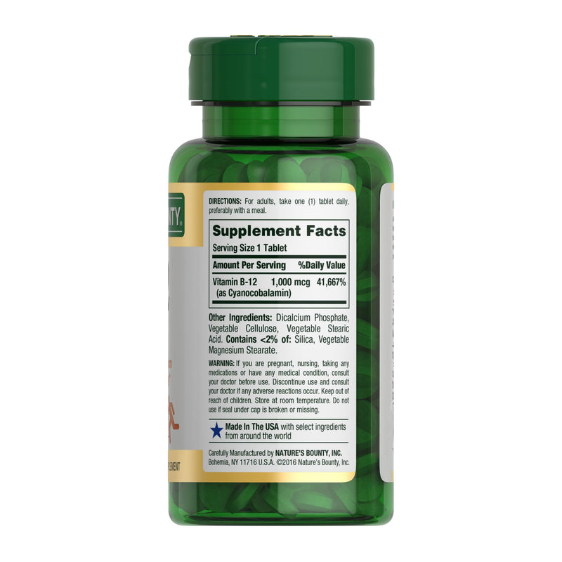 Nature's Bounty Vitamin B12 1000 mcg Supplements, Supports Energy Metabolism, 200 Ct 200 Count (Pack of 1)