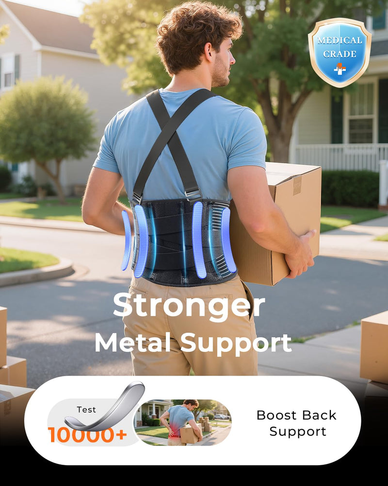[Australia] - Ultra Breathable Work Back Brace for Men & Women [Upgraded Medical-Grade Support] Lower Back Support Belt with Removable Suspenders - Pain Relief for Lifting, Warehouse, Construction, Moving Black Medium 