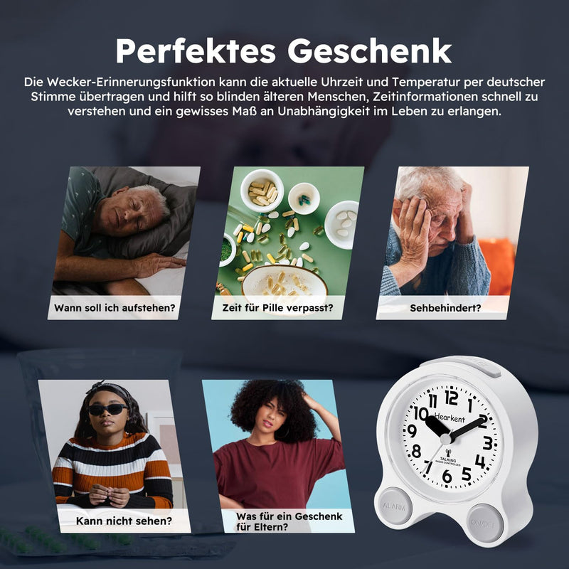 [Australia] - Hearkent Talking Alarm Clocks with German Pleasant Voice, Backlight and 5 Separate Alarm Sets for Blind, Visually Impaired and Elderly People (Black) Black 